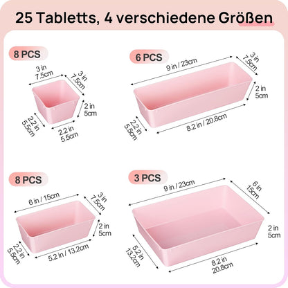 25 Pack Plastic Drawer Organizers with Non-slip Rubber Pads