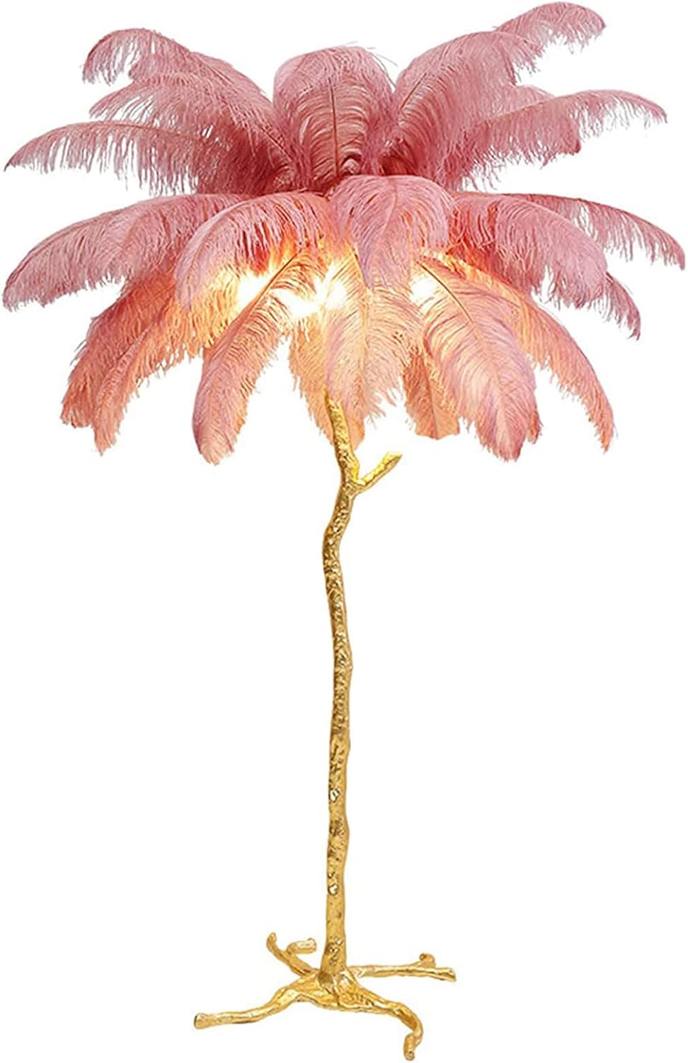 Natural Ostrich Feather Floor Lamp, Modern LED Dimmable Standing Lamp, Romantic Princess Bedroom Reading Tall Corner Lamp for Living Room, Dining Room and Office (120cm, Pink)