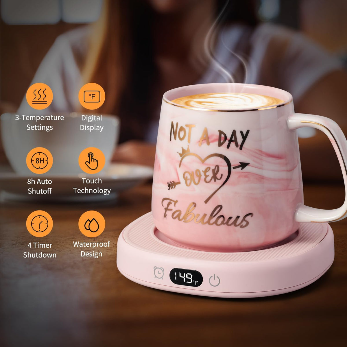 Coffee Mug Warmer & Not A Day Mug Set, Coffee Cup Warmer for Desk