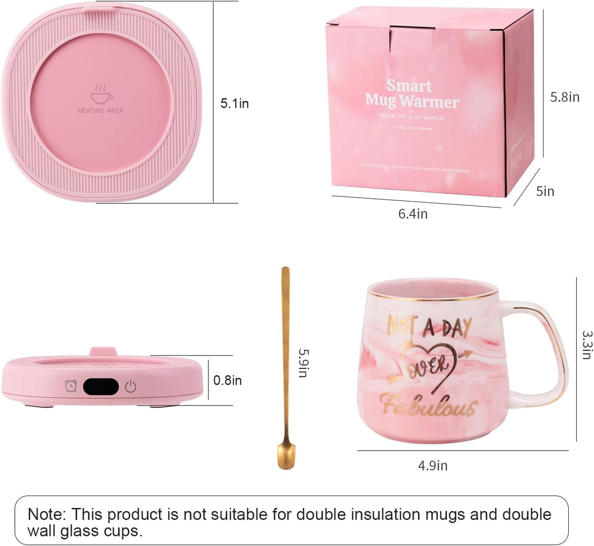 Coffee Mug Warmer & Not A Day Mug Set, Coffee Cup Warmer for Desk