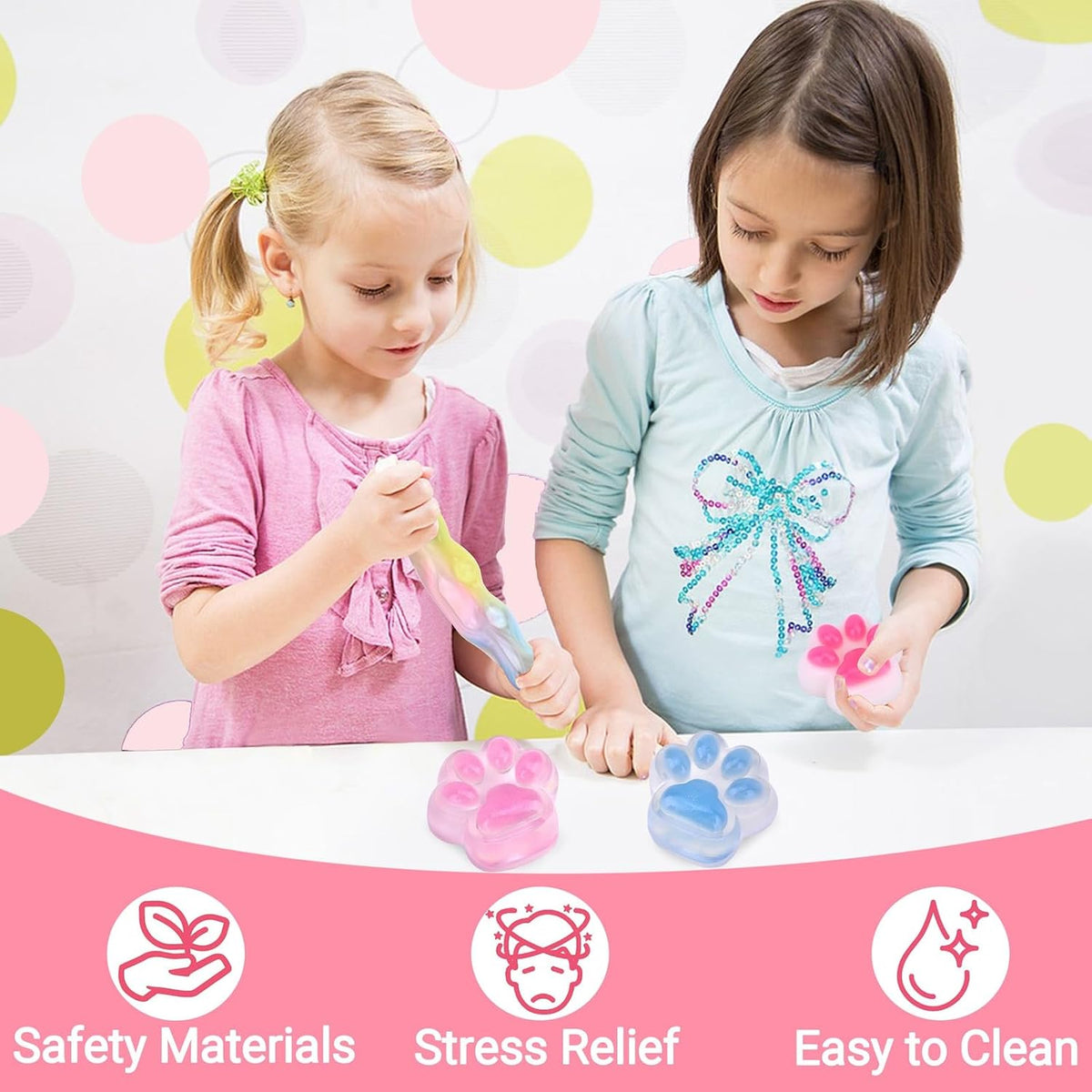 Taba Squishy Toy (4 Pack), Squishies Squeeze Fidget Toys, Party Favors for Kids 8-12, Cute Soft Sticky Sensory Toy, Gifts for Girls 4-8, Autism Stress Relief Toys (Paw Fruit)