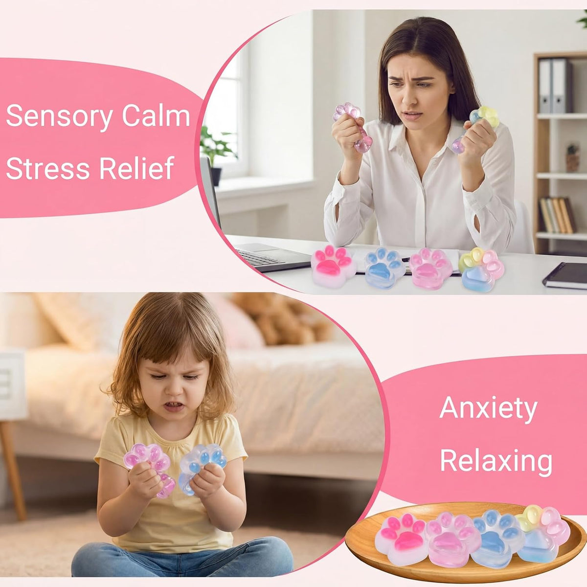 Taba Squishy Toy (4 Pack), Squishies Squeeze Fidget Toys, Party Favors for Kids 8-12, Cute Soft Sticky Sensory Toy, Gifts for Girls 4-8, Autism Stress Relief Toys (Paw Fruit)