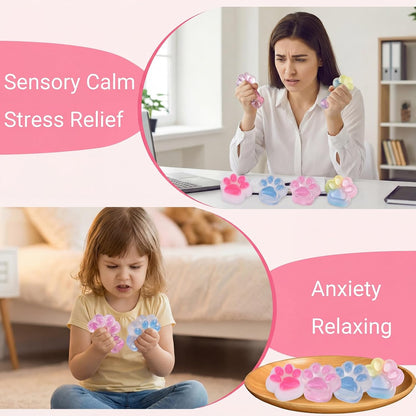 Taba Squishy Toy (4 Pack), Squishies Squeeze Fidget Toys, Party Favors for Kids 8-12, Cute Soft Sticky Sensory Toy, Gifts for Girls 4-8, Autism Stress Relief Toys (Paw Fruit)