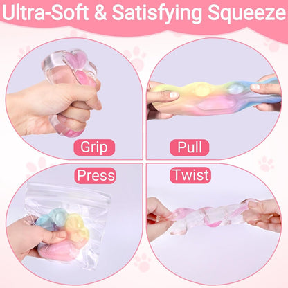 Taba Squishy Toy (4 Pack), Squishies Squeeze Fidget Toys, Party Favors for Kids 8-12, Cute Soft Sticky Sensory Toy, Gifts for Girls 4-8, Autism Stress Relief Toys (Paw Fruit)