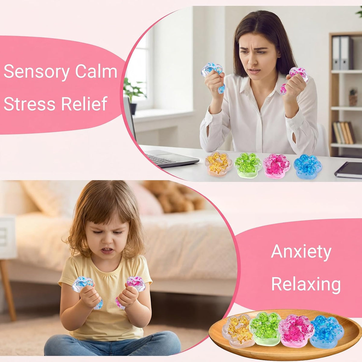 Taba Squishy Toy (4 Pack), Squishies Squeeze Fidget Toys, Party Favors for Kids 8-12, Cute Soft Sticky Sensory Toy, Gifts for Girls 4-8, Autism Stress Relief Toys (Paw Fruit)