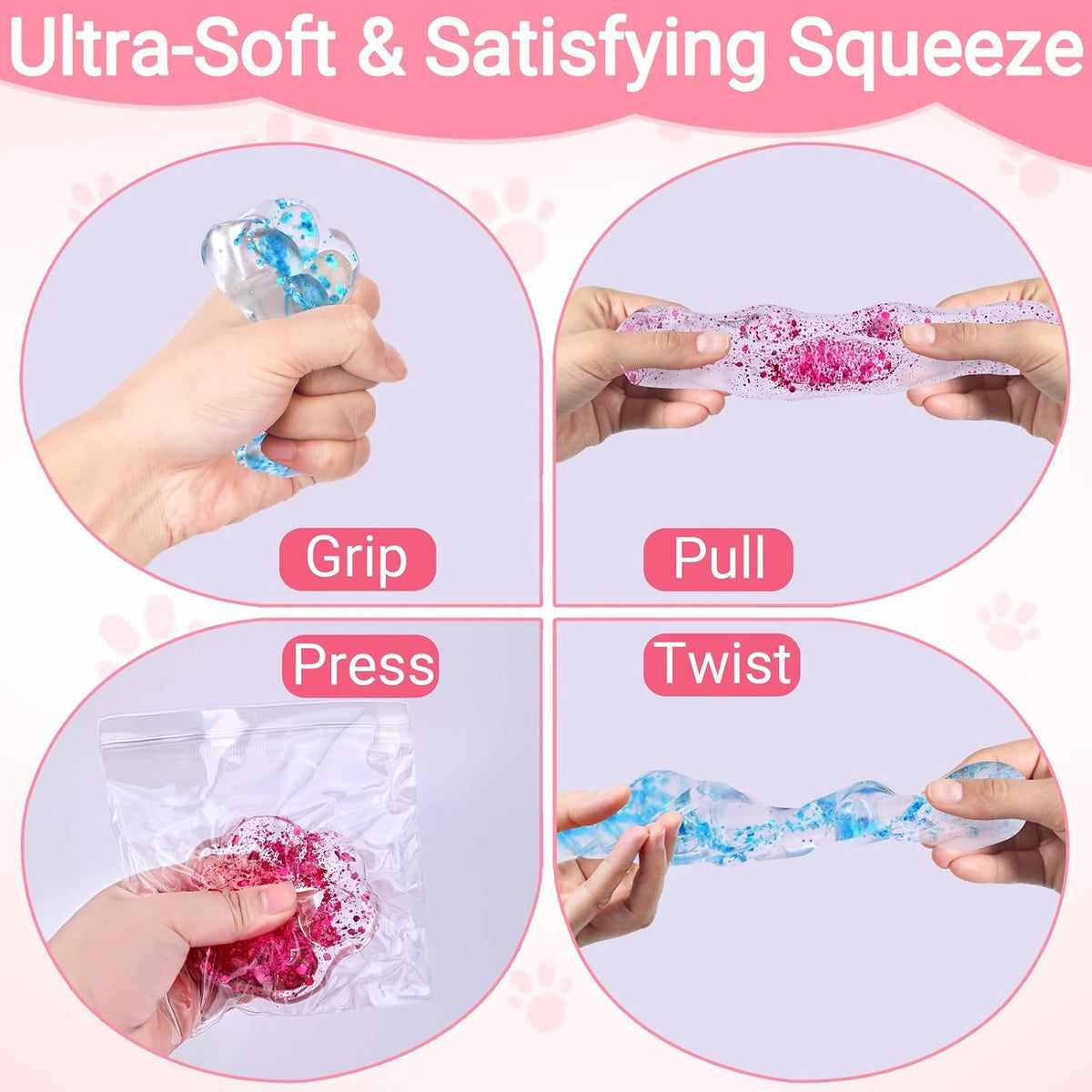 Taba Squishy Toy (4 Pack), Squishies Squeeze Fidget Toys, Party Favors for Kids 8-12, Cute Soft Sticky Sensory Toy, Gifts for Girls 4-8, Autism Stress Relief Toys (Paw Fruit)