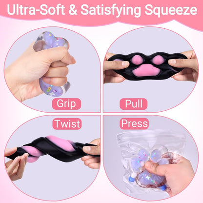 Taba Squishy Toy (4 Pack), Squishies Squeeze Fidget Toys, Party Favors for Kids 8-12, Cute Soft Sticky Sensory Toy, Gifts for Girls 4-8, Autism Stress Relief Toys (Paw Fruit)