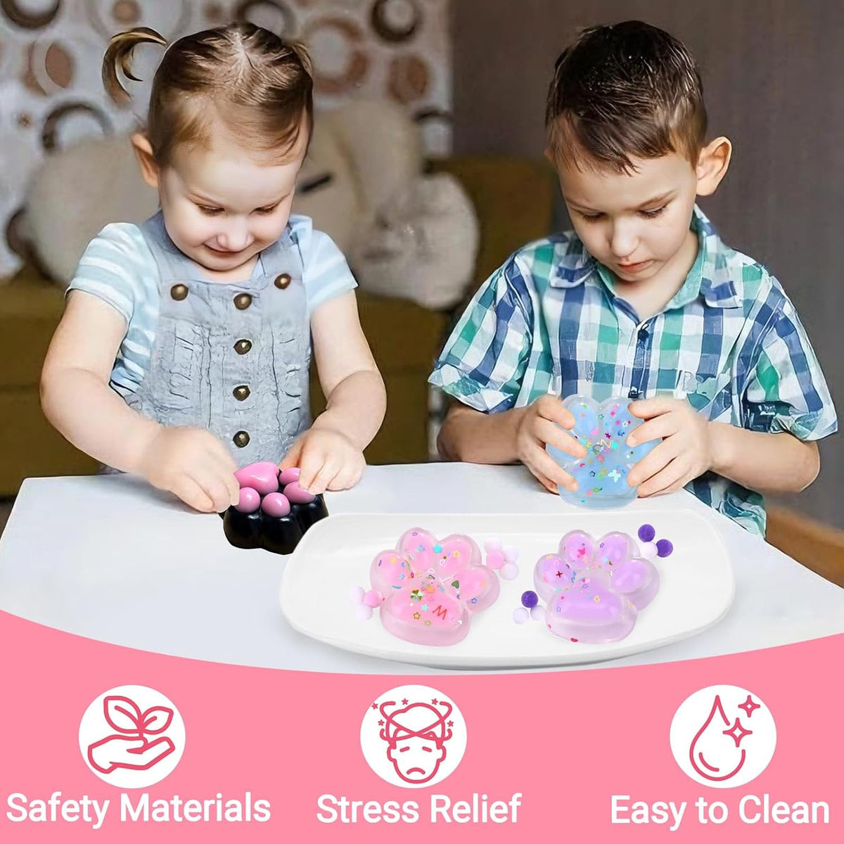 Taba Squishy Toy (4 Pack), Squishies Squeeze Fidget Toys, Party Favors for Kids 8-12, Cute Soft Sticky Sensory Toy, Gifts for Girls 4-8, Autism Stress Relief Toys (Paw Fruit)
