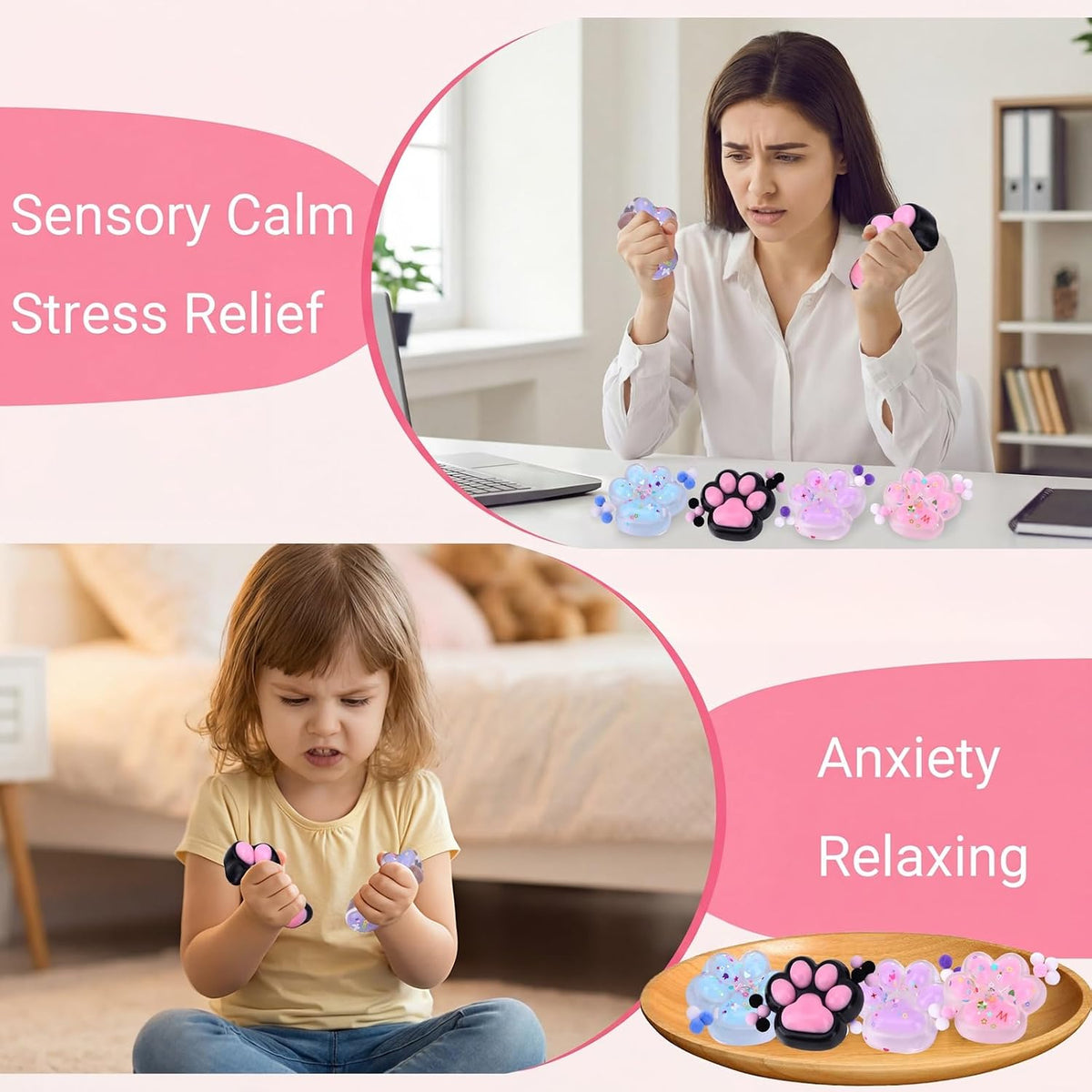 Taba Squishy Toy (4 Pack), Squishies Squeeze Fidget Toys, Party Favors for Kids 8-12, Cute Soft Sticky Sensory Toy, Gifts for Girls 4-8, Autism Stress Relief Toys (Paw Fruit)