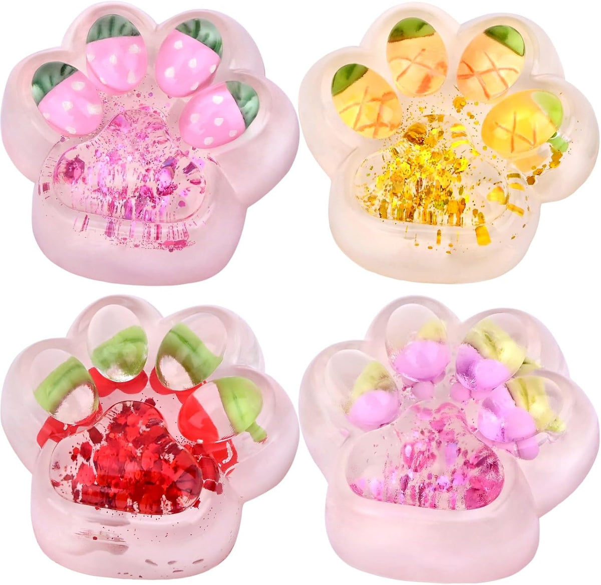 Taba Squishy Toy (4 Pack), Squishies Squeeze Fidget Toys, Party Favors for Kids 8-12, Cute Soft Sticky Sensory Toy, Gifts for Girls 4-8, Autism Stress Relief Toys (Paw Fruit)