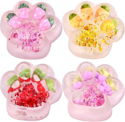 Taba Squishy Toy (4 Pack), Squishies Squeeze Fidget Toys, Party Favors for Kids 8-12, Cute Soft Sticky Sensory Toy, Gifts for Girls 4-8, Autism Stress Relief Toys (Paw Fruit)