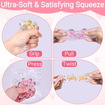 Taba Squishy Toy (4 Pack), Squishies Squeeze Fidget Toys, Party Favors for Kids 8-12, Cute Soft Sticky Sensory Toy, Gifts for Girls 4-8, Autism Stress Relief Toys (Paw Fruit)
