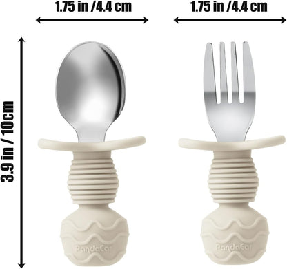 6 Pack Stainless Steel Toddler Spoons and Fork Feeding Set - Anti-Choke First Self Feeding Utensils for Kids Baby Girls Led Weaning Ages 18 Months+ (Pink/Beige)