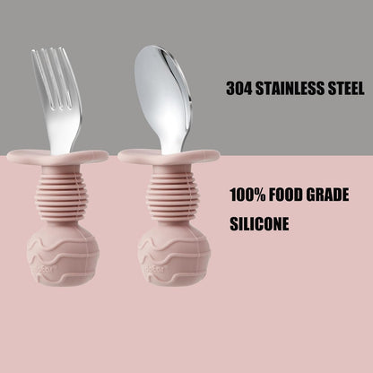 6 Pack Stainless Steel Toddler Spoons and Fork Feeding Set - Anti-Choke First Self Feeding Utensils for Kids Baby Girls Led Weaning Ages 18 Months+ (Pink/Beige)