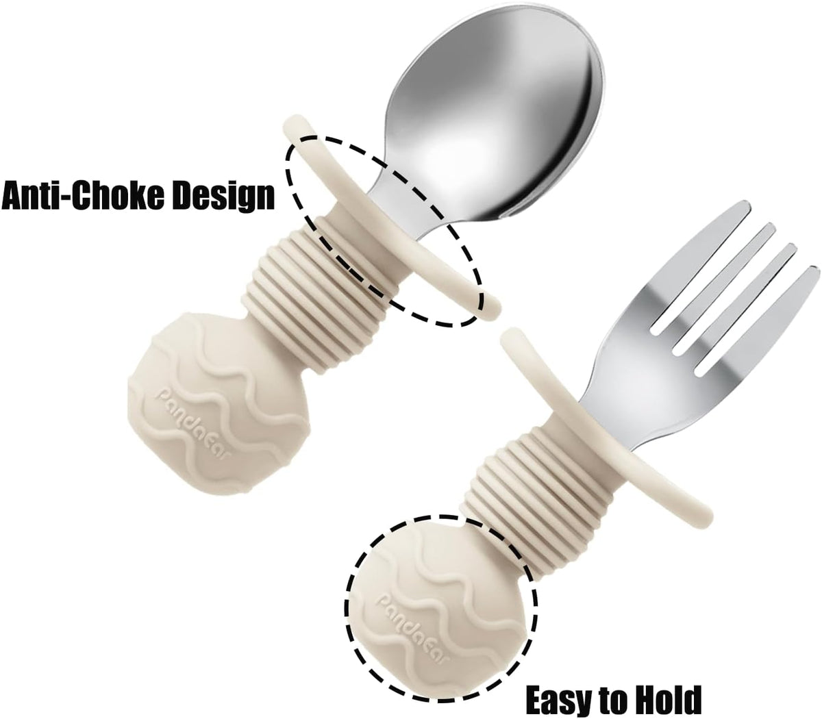 6 Pack Stainless Steel Toddler Spoons and Fork Feeding Set - Anti-Choke First Self Feeding Utensils for Kids Baby Girls Led Weaning Ages 18 Months+ (Pink/Beige)