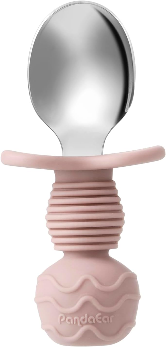6 Pack Stainless Steel Toddler Spoons and Fork Feeding Set - Anti-Choke First Self Feeding Utensils for Kids Baby Girls Led Weaning Ages 18 Months+ (Pink/Beige)