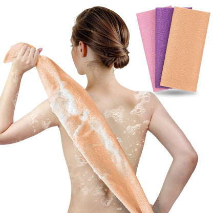 Exfoliating Shower Towel & Body Scrubber, Peach Purple Pink, 3 Pack