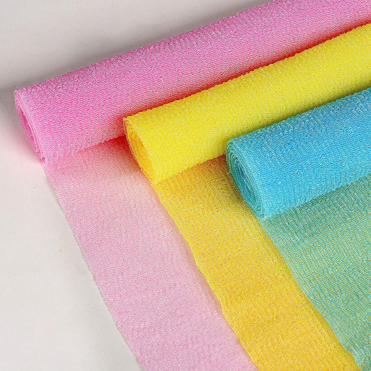 Exfoliating Shower Towel & Body Scrubber, Peach Purple Pink, 3 Pack