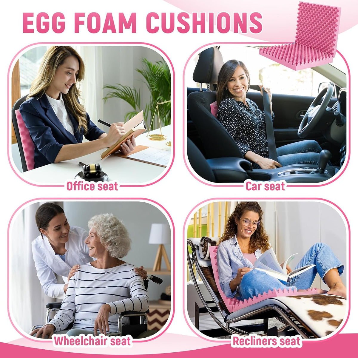 1 Pcs 32 x 18 x 3 Inches Egg Foam Pad Cushions for Chair, Pink