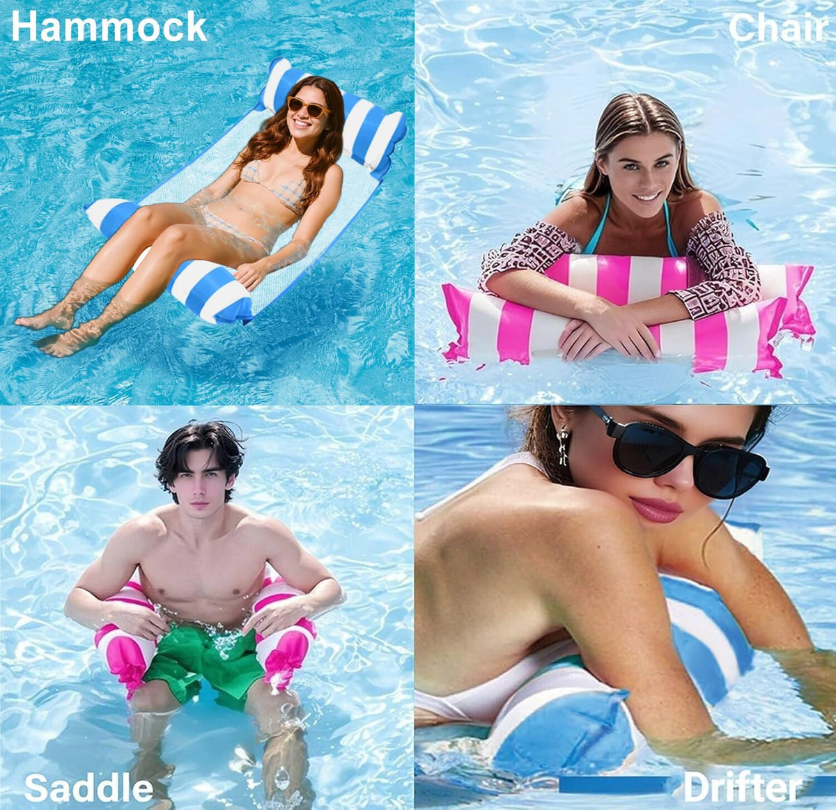 Pool Floats Adult - Upgraded Inflatable Mesh Floating Rafts, 4-in-1 Multi-Purpose Pool Float, Water Hammock Lounges Floaties for Parties Multi Colors