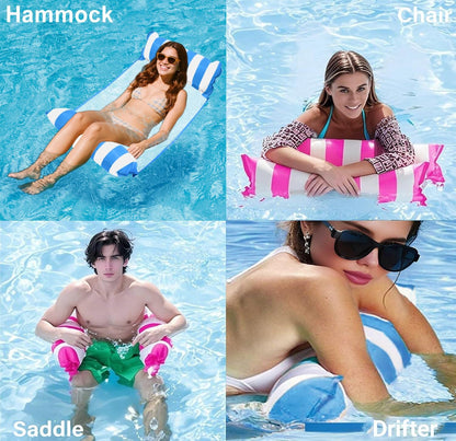 Pool Floats Adult - Upgraded Inflatable Mesh Floating Rafts, 4-in-1 Multi-Purpose Pool Float, Water Hammock Lounges Floaties for Parties Multi Colors