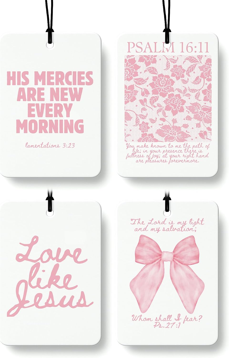 Pink Christian Car Air Freshener 4 Pcs, Girly Pink Bow Floral Religious Hanging Air Freshener for Cars Closet Drawer Books, Cute Preppy Christian Car Accessories Mirror Decor for Women