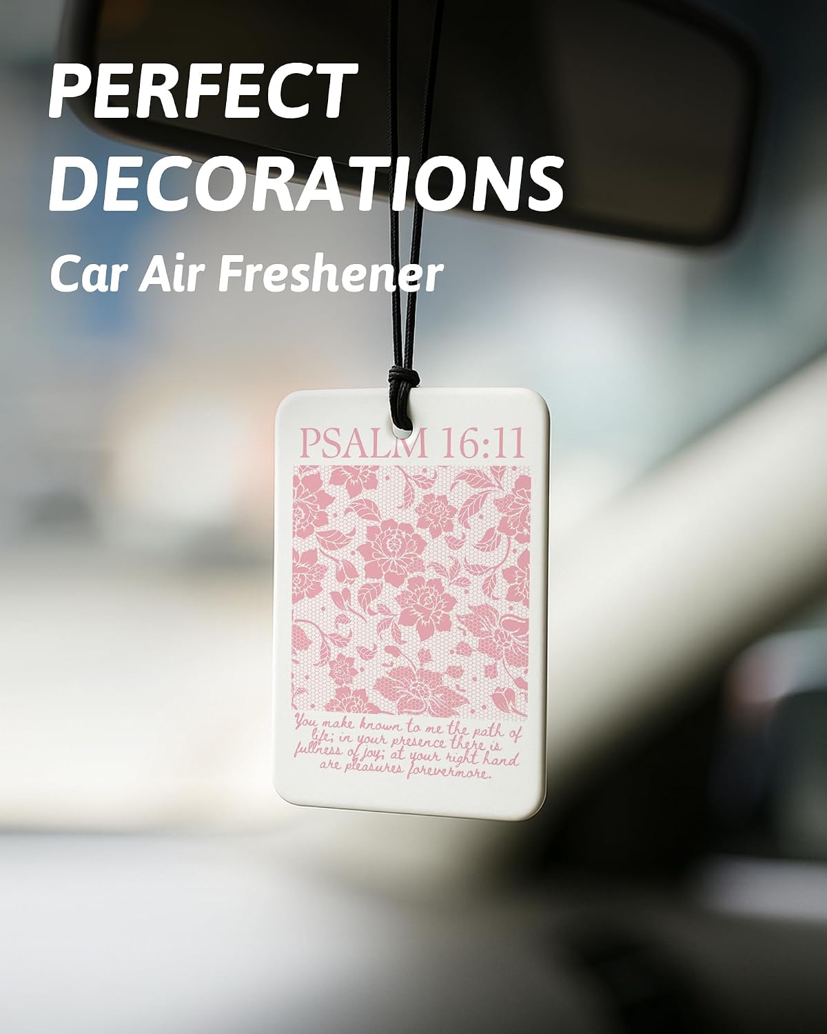 Pink Christian Car Air Freshener 4 Pcs, Girly Pink Bow Floral Religious Hanging Air Freshener for Cars Closet Drawer Books, Cute Preppy Christian Car Accessories Mirror Decor for Women