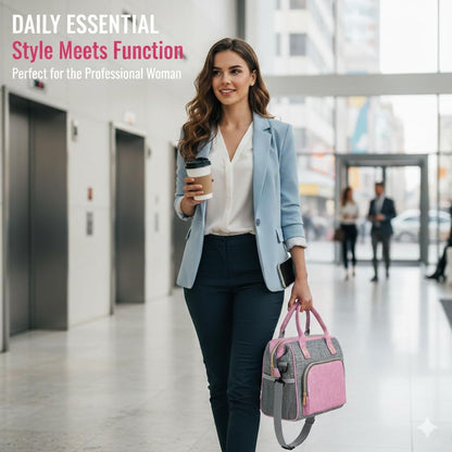 Insulated Lunch Box for Women, Cute & Reusable Cooler Lunch Bag for Work, Office & Picnic, Leak-Proof Tote with Shoulder Strap (Pink)