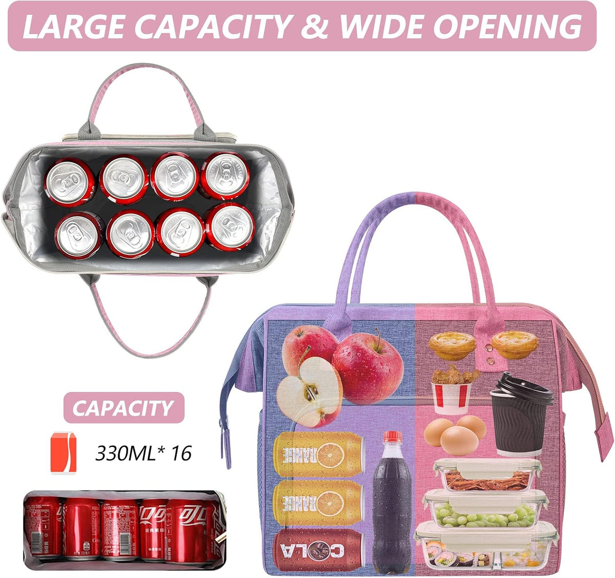 Insulated Lunch Box for Women, Cute & Reusable Cooler Lunch Bag for Work, Office & Picnic, Leak-Proof Tote with Shoulder Strap (Pink)