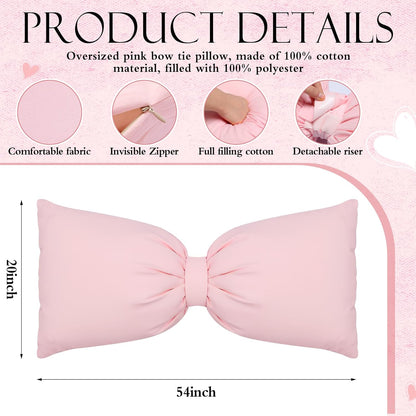 Pink Long Bow Pillow 12 x 30 Inch 100% Cotton Oversized Pillow Coquette Big Bow Shaped Cushion Aesthetic Room Decor Cushion for Bed Sofa Couch Holiday Car Coquette Decor