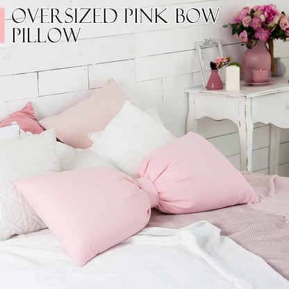 Pink Long Bow Pillow 12 x 30 Inch 100% Cotton Oversized Pillow Coquette Big Bow Shaped Cushion Aesthetic Room Decor Cushion for Bed Sofa Couch Holiday Car Coquette Decor