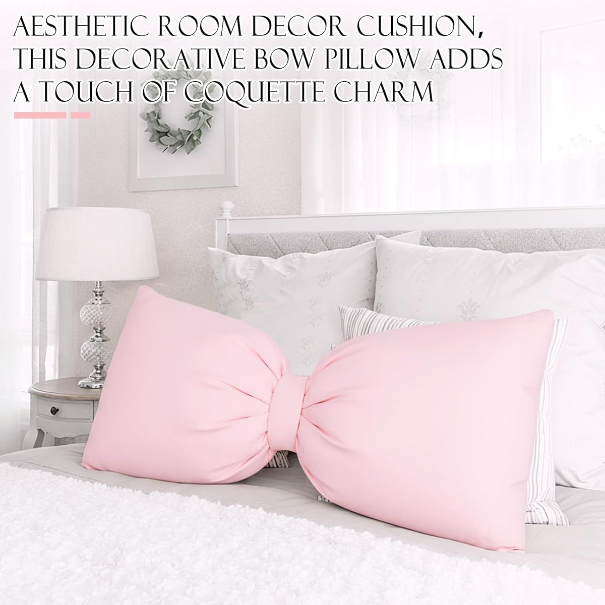 Pink Long Bow Pillow 12 x 30 Inch 100% Cotton Oversized Pillow Coquette Big Bow Shaped Cushion Aesthetic Room Decor Cushion for Bed Sofa Couch Holiday Car Coquette Decor