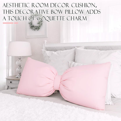 Pink Long Bow Pillow 12 x 30 Inch 100% Cotton Oversized Pillow Coquette Big Bow Shaped Cushion Aesthetic Room Decor Cushion for Bed Sofa Couch Holiday Car Coquette Decor