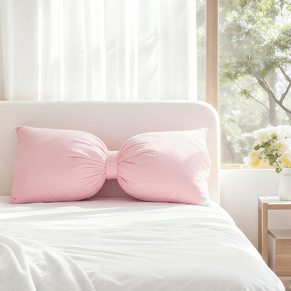 Pink Long Bow Pillow 12 x 30 Inch 100% Cotton Oversized Pillow Coquette Big Bow Shaped Cushion Aesthetic Room Decor Cushion for Bed Sofa Couch Holiday Car Coquette Decor