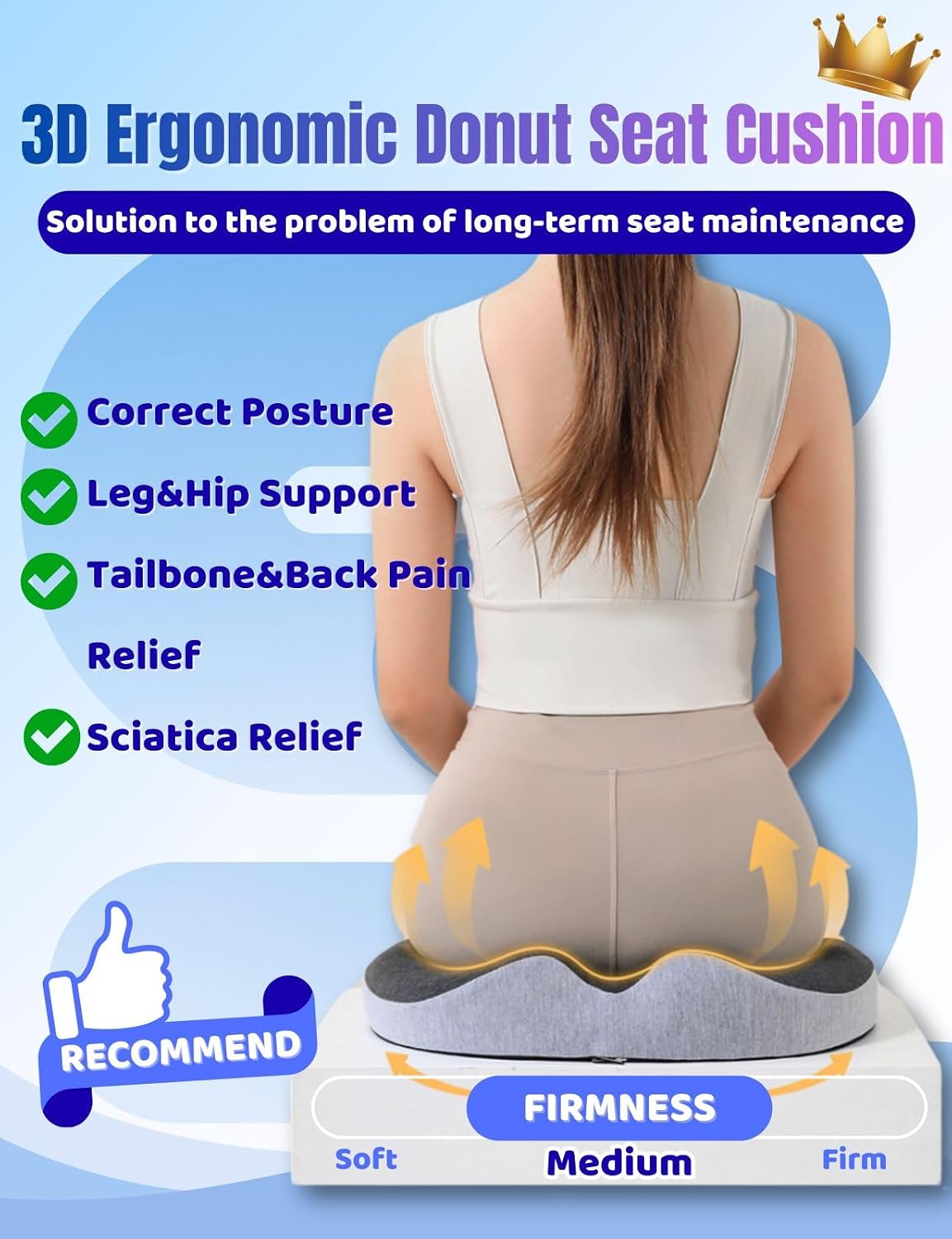 Donut Pillow for Tailbone Pain Relief&Hemorrhoids Postpartum Seat Cushion