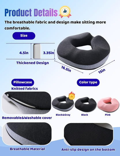Donut Pillow for Tailbone Pain Relief&Hemorrhoids Postpartum Seat Cushion