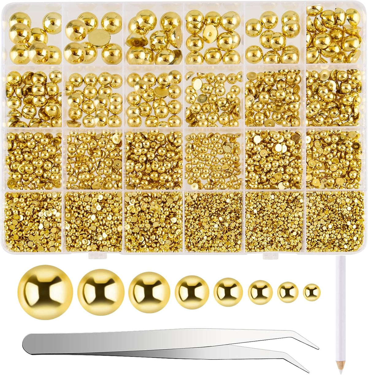 NACHLYNN 12000 Pcs Half Pearl Bead 8 Sizes Gold Peach Flatback Pearl Beads for Crafts Graduation Cap Embellishment Shoes Phone Case Making