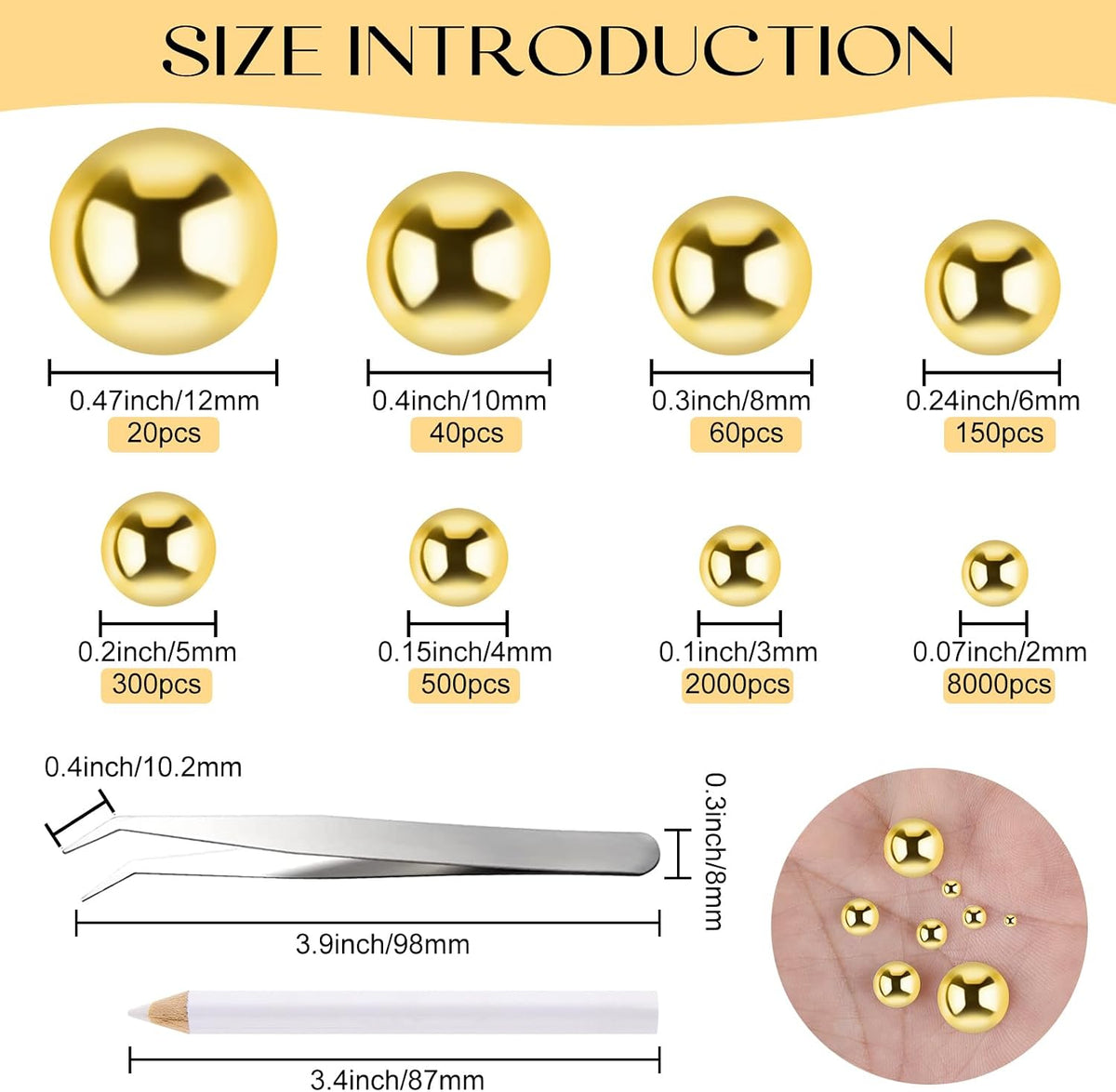 NACHLYNN 12000 Pcs Half Pearl Bead 8 Sizes Gold Peach Flatback Pearl Beads for Crafts Graduation Cap Embellishment Shoes Phone Case Making