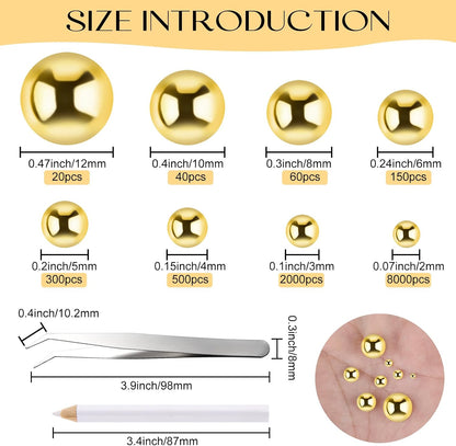 NACHLYNN 12000 Pcs Half Pearl Bead 8 Sizes Gold Peach Flatback Pearl Beads for Crafts Graduation Cap Embellishment Shoes Phone Case Making