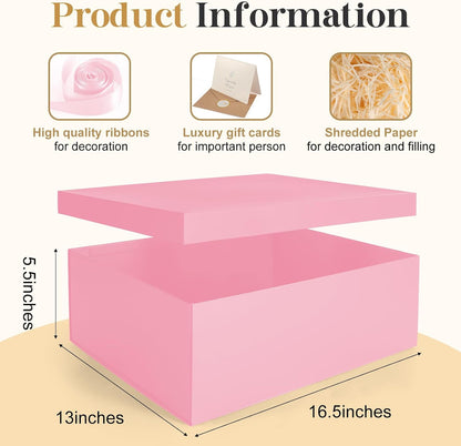 Gift Box, 16.5x13x5.5 inches Large Pink Gift Boxes with Lids for Presents