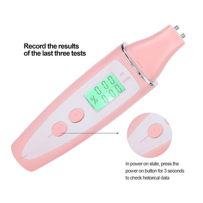 Skin Hydration Tester, Portable Skin Moisturizer Water Oil Tester,Digital LCD Smart Display Skinly Hydration for Face Care Beauty (Pink)