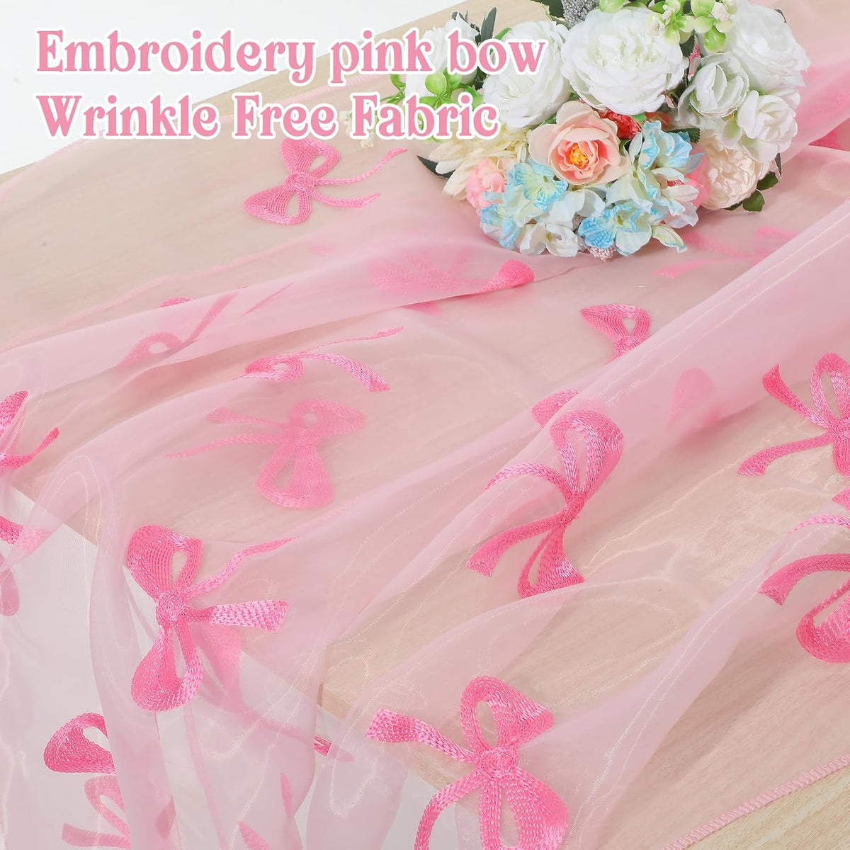 2 Pcs Pink Bow Table Runner, 28 x 118 Inch Pink Bow Tulle Table Runner 9.8 Feet Cute Gauze Dessert Tables Runners for Birthday, Party, Baby Shower, Wedding, Valentine's Day