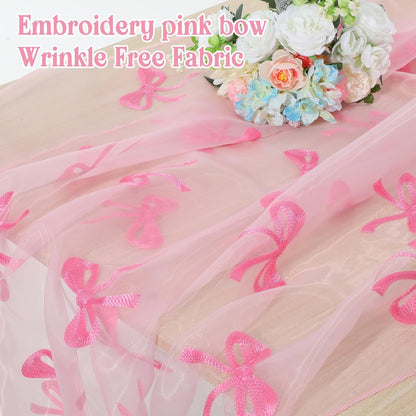 2 Pcs Pink Bow Table Runner, 28 x 118 Inch Pink Bow Tulle Table Runner 9.8 Feet Cute Gauze Dessert Tables Runners for Birthday, Party, Baby Shower, Wedding, Valentine's Day