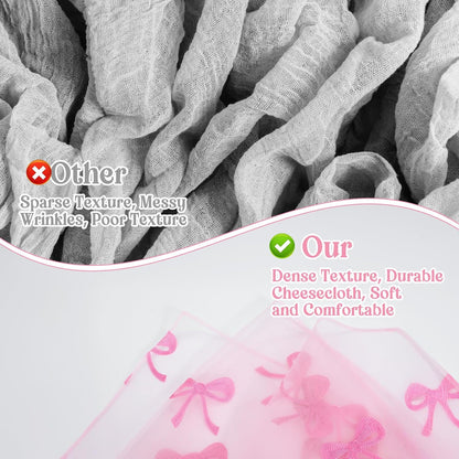 2 Pcs Pink Bow Table Runner, 28 x 118 Inch Pink Bow Tulle Table Runner 9.8 Feet Cute Gauze Dessert Tables Runners for Birthday, Party, Baby Shower, Wedding, Valentine's Day