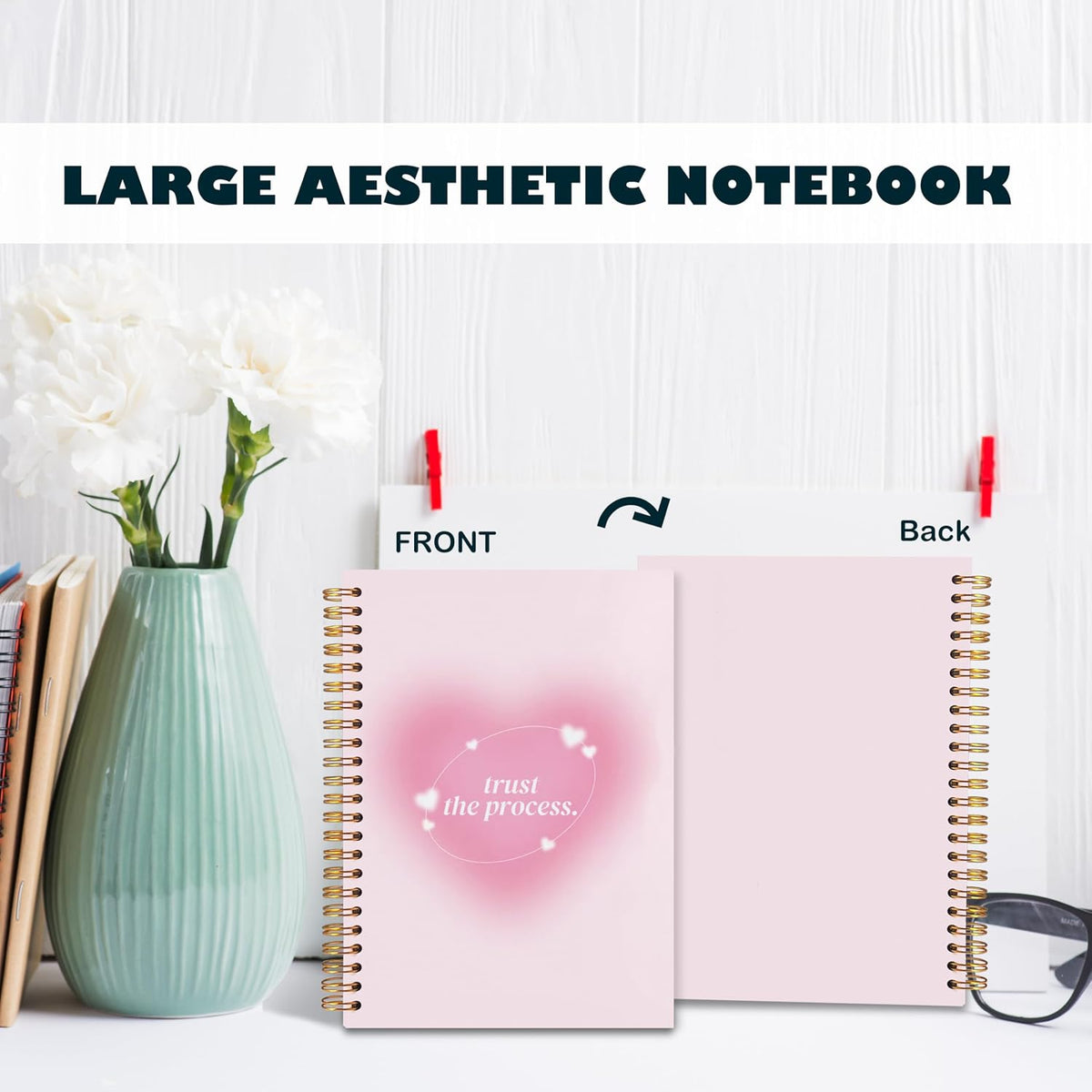 Preppy Positive Pink Trust the Process Notebook Journal for Women,Y2K Notebook Journal,Aesthetic Spiral Notebook,Hardcover 5.5x8.3