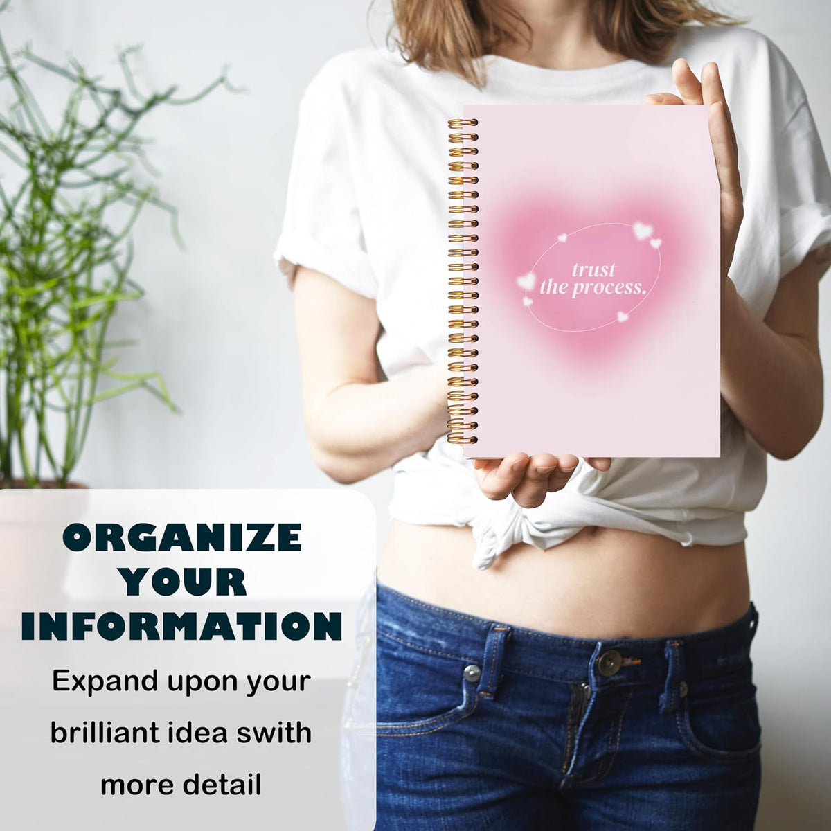Preppy Positive Pink Trust the Process Notebook Journal for Women,Y2K Notebook Journal,Aesthetic Spiral Notebook,Hardcover 5.5x8.3