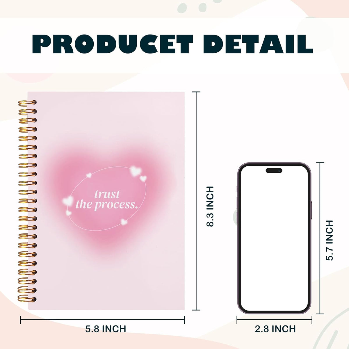 Preppy Positive Pink Trust the Process Notebook Journal for Women,Y2K Notebook Journal,Aesthetic Spiral Notebook,Hardcover 5.5x8.3