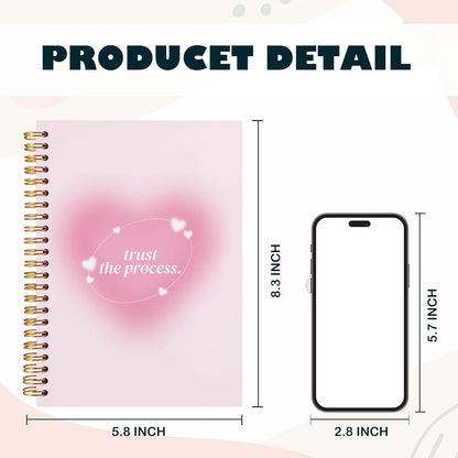 Preppy Positive Pink Trust the Process Notebook Journal for Women,Y2K Notebook Journal,Aesthetic Spiral Notebook,Hardcover 5.5x8.3