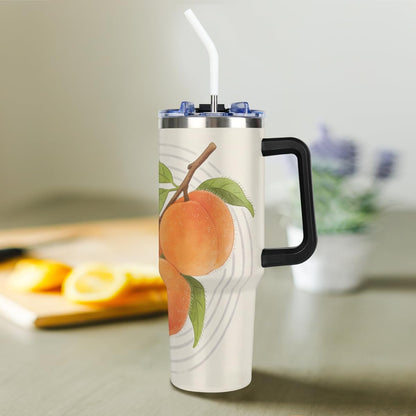 KOBLEN Tree Branch Peach Pattern 40 Oz Tumbler with Handle and Straw Leak Proof Travel Coffee Mug Stainless Steel Insulated Tumblers Gifts for Women Men