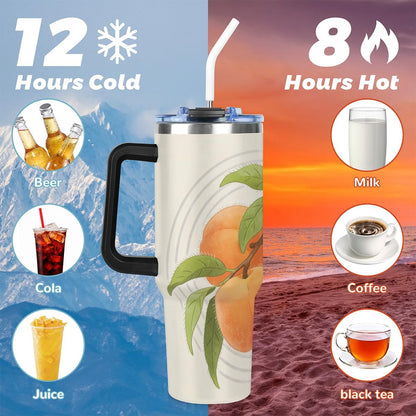 KOBLEN Tree Branch Peach Pattern 40 Oz Tumbler with Handle and Straw Leak Proof Travel Coffee Mug Stainless Steel Insulated Tumblers Gifts for Women Men